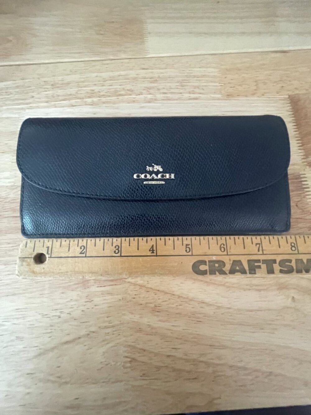 Coach Navy Cross grain Leather Continental Snap Wallet Zip Clutch - Picture 8 of 9